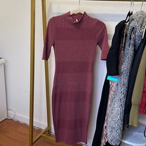 Sexy Mauve turtle neck midi dress M 3/4 Sleeve